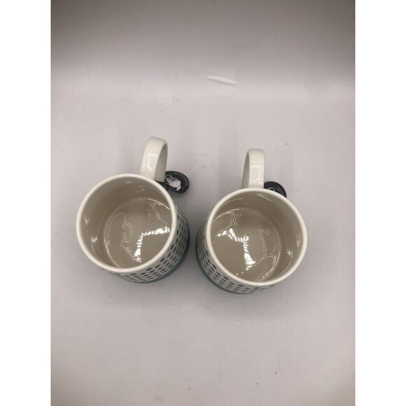 Old Pottery Company Button Diamond Mug. Teal/White Set of Two 16oz Coffee Tea - Picture 5 of 6
